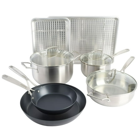 Babish 12 Piece Oven Safe Stainless Steel, Carbon Steel, Aluminum Cookware Set