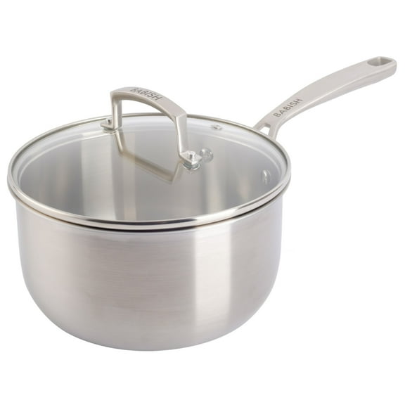 Babish 135438.02R 3.5 qt. Stainless Steel Tri-Ply Double Riveted Saucepan with Lid, Silver