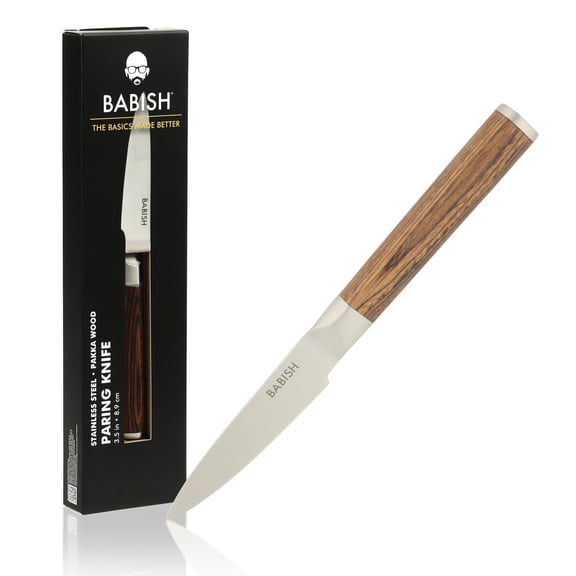 Babish German 1.4116 Stainless Steel Paring Knife with Dark Pakka Wood Handle – 3.5-Inch Precision Kitchen Knife for Peeling, Trimming & Prep Work, Full-Tang Blade