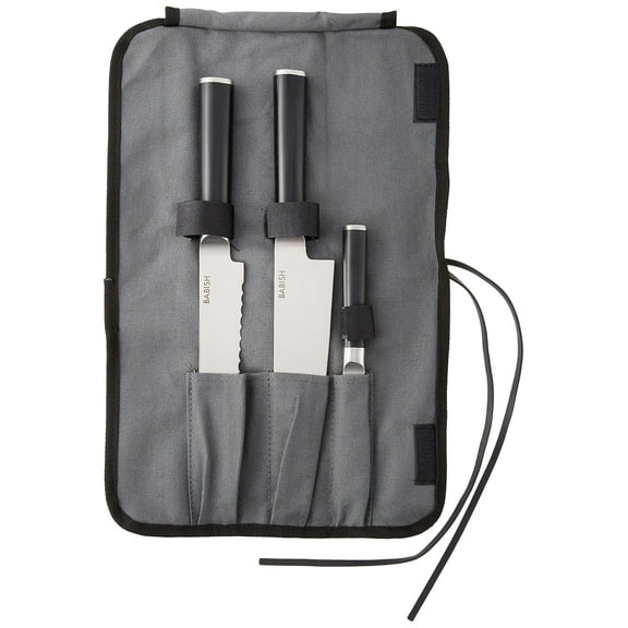 Babish German High-Carbon 1.4116 Steel Cutlery Knife Set, 3-Piece (Chef, Bread, & Pairing Knive) w/Kitchen Knives Roll