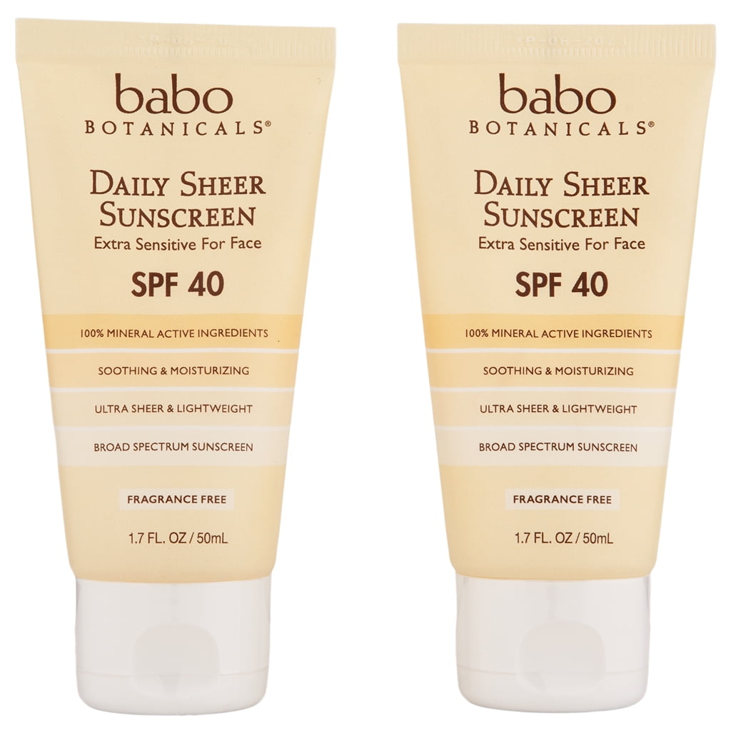 Babo Botanicals Daily Sheer Facial Sunscreen SPF 40 Fragrance Free 2 Ct 1.7 oz