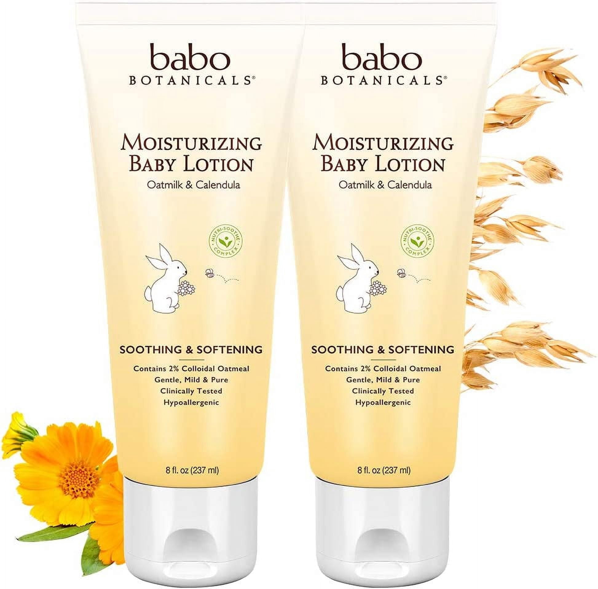 BABO Botanicals Moisturizing Oat & Calendula Body Lotion – Lightly Scented Hydration for Dry or Sensitive Skin – Gentle for Baby, Toddler, Kids & Family – Vegan – 8 oz 2 Pack