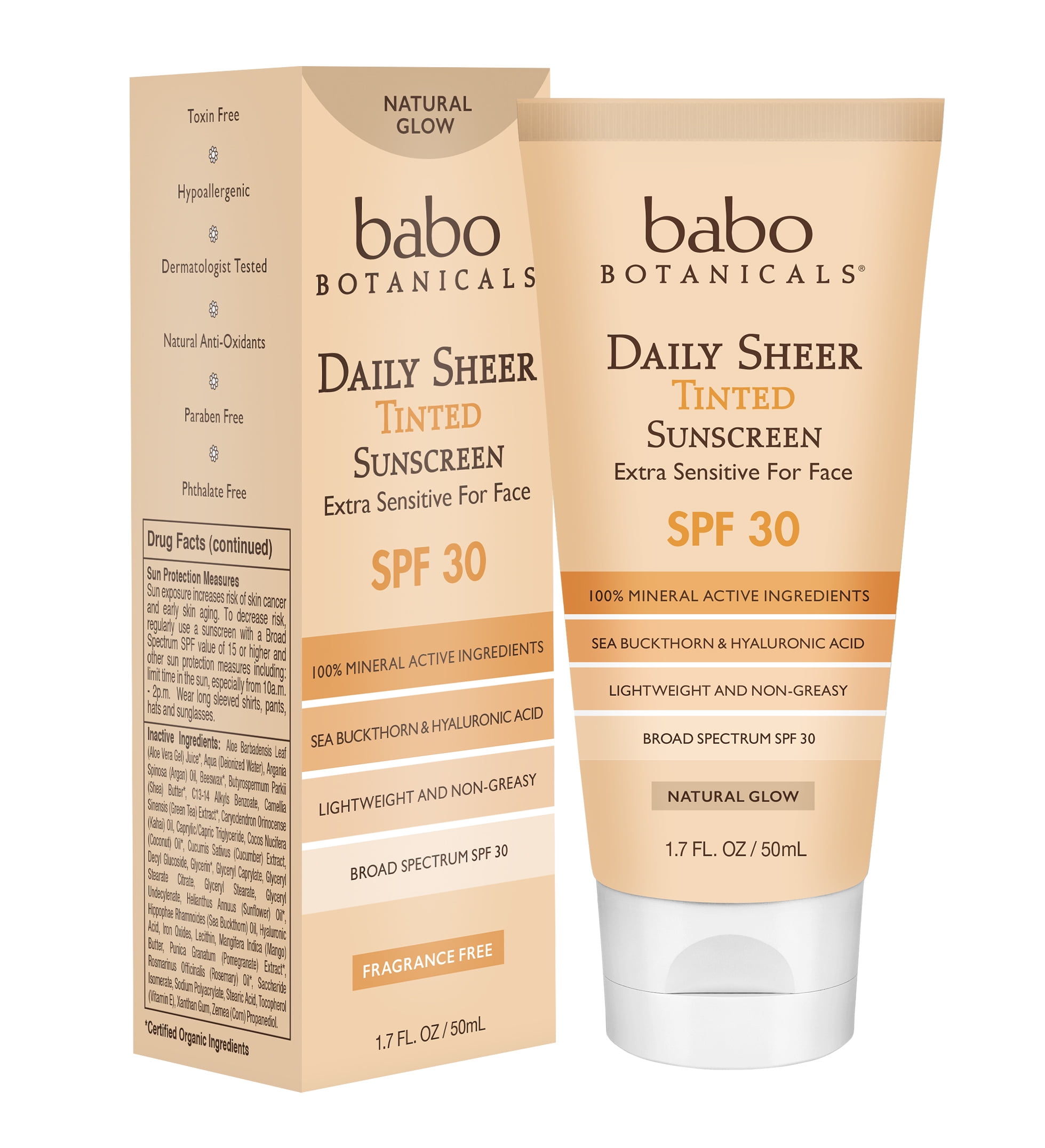Certified Organic SPF30 Tinted Face Sunscreen (3 color shades)