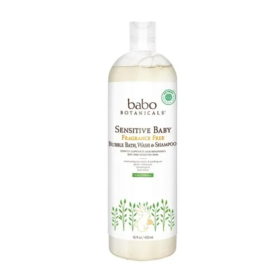 Babo Botanicals Sensitive Baby Bubble Bath & Wash Fragance Free - 15 oz