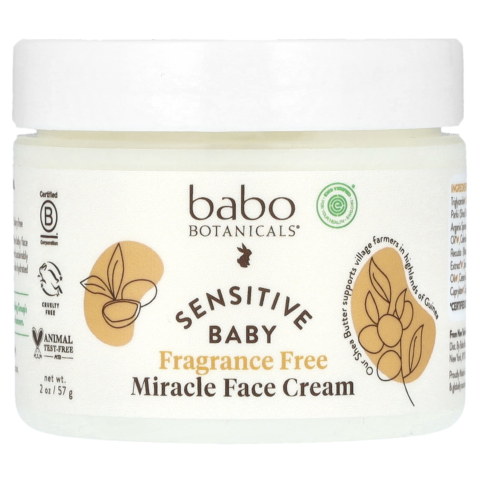 Babo Botanicals Sensitive Baby Miracle Face Cream, Fragrance Free