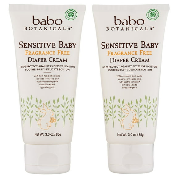 Babo Botanicals Sensitive Baby Zinc Diaper Cream Fragrance Free 2 Ct 3 oz