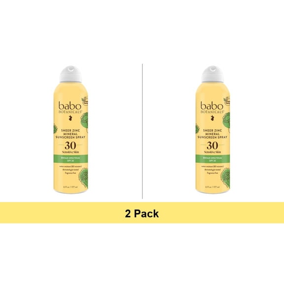 Babo Botanicals Sheer Zinc Sunscreen Spray SPF 30 - 6 oz, 2 Pack