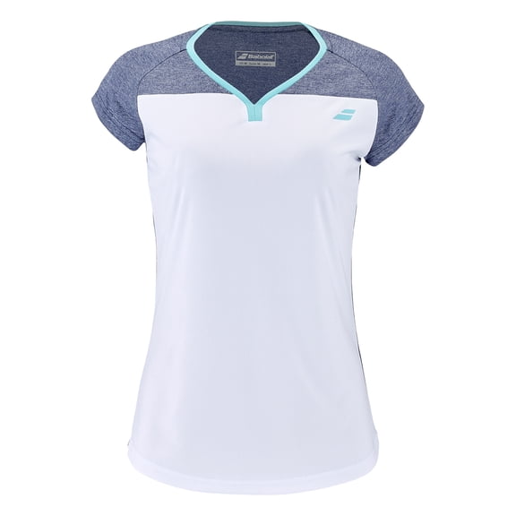 Babolat Girls PLay Cap Sleeve Top - White/Blue Heather (6-8 Years)