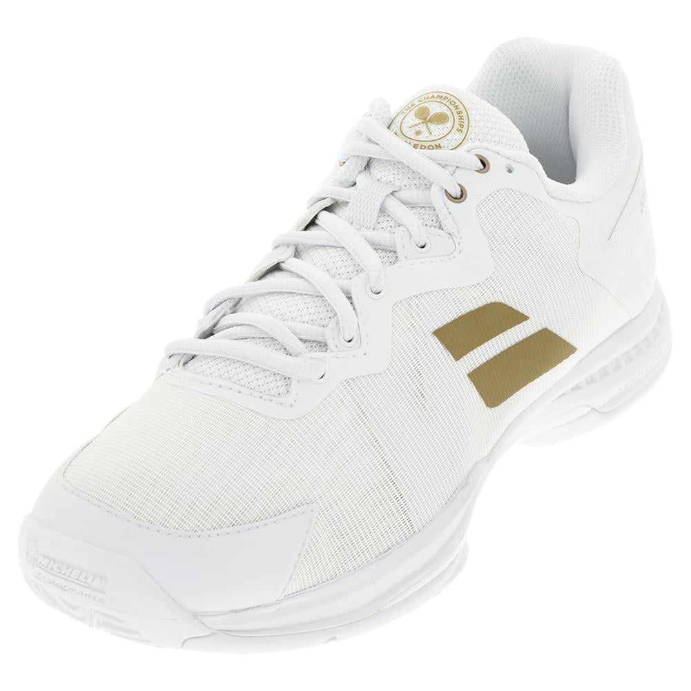 Babolat Men`s SFX 3 All Court Wimbledon Tennis Shoes White and Gold ( 7.5 )