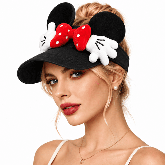 Babomareon Women Girls Cute Cartoon Sun Visor Hat Adjustable Empty Top Baseball Cap with Bow for Outdoor Sport Travel