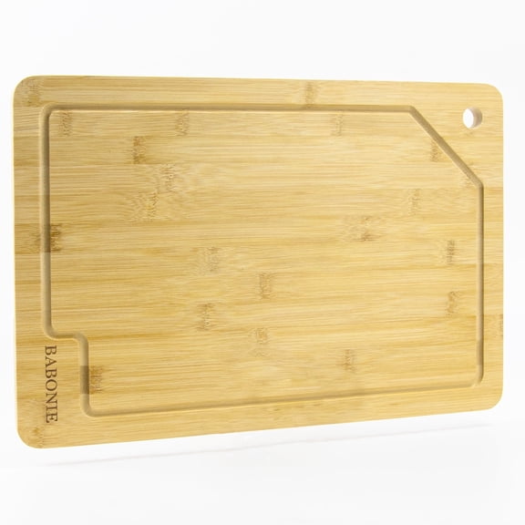 BABONIE Bamboo Cutting Board, Wood Chopping Board with Juice Groove and Hanging Hole, 15" x 10"
