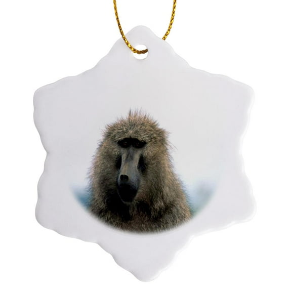 3drose, Baboon Closeup, 3 inch Snowflake Porcelain Ornament