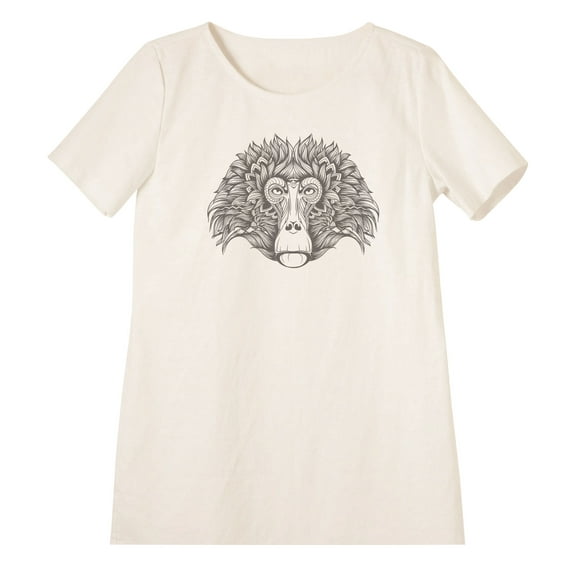 Baboon Monkey Face Doodle Printed Linen Vintage Mini Shift Dress WDS_06 0