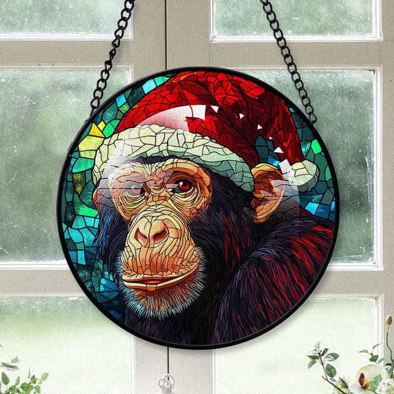 Baboon Ornament Christmas 2025, Baboon Stained Glass Window Hanging  Colorful Sun Catcher for Door and Home Decor, Unique Wildlife Art Gift
