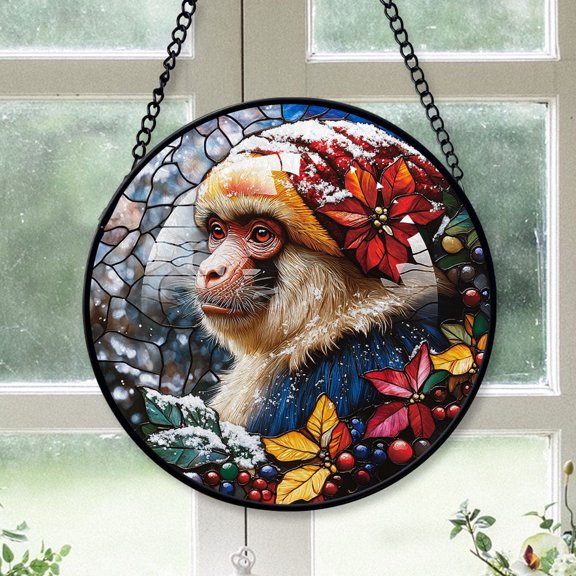 Baboon Ornament Christmas 2025, Baboon Stained Glass Window Hanging  Handcrafted Wildlife Glass Art Gift for Any Occasion