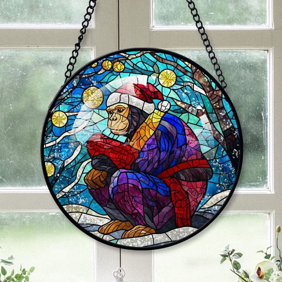 Baboon Ornament Christmas 2025, Baboon Stained Glass Window Hanging  Vintage Glass Art for Door, Window, or Wall Display