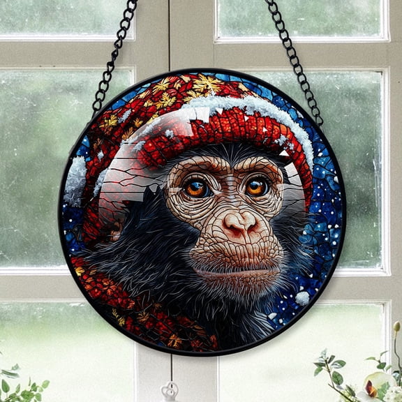 Baboon Ornament Christmas 2025, Baboon Stained Glass Window Panel  Elegant Handmade Glass Artwork for Home Decoration