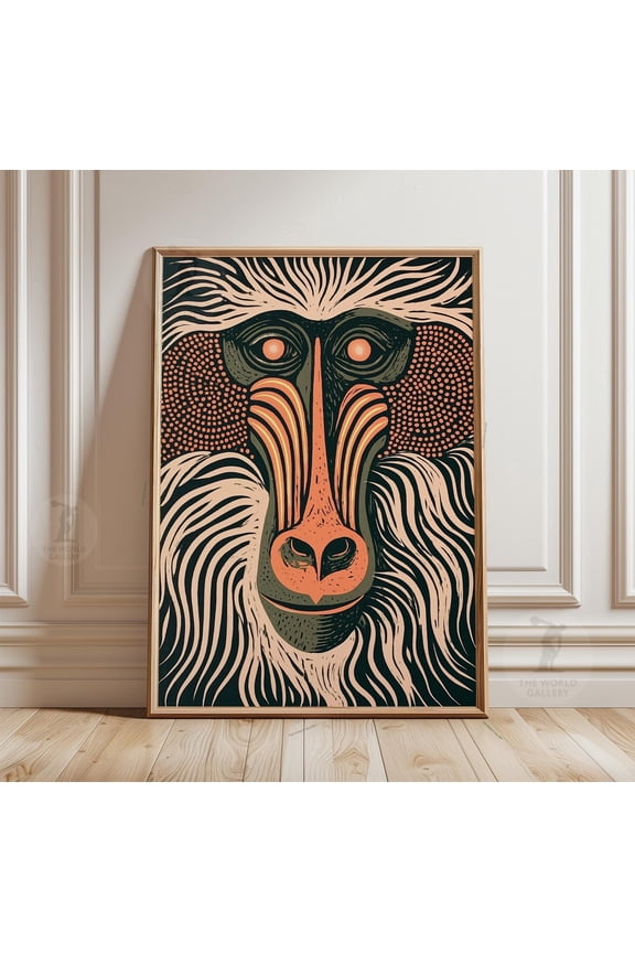 Baboon Wall Art Psychedelic Monkey Print Tribal Animal Paper Decor