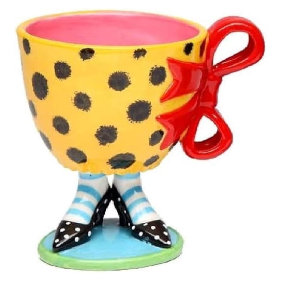 Babs Ceramic Mug 4.75-Inch Leopard Print with Red Bow - 8oz Coffee Mug - Hand Painted Earthenware Tea Cup - Cute Gift for Her - Fun Home Decor
