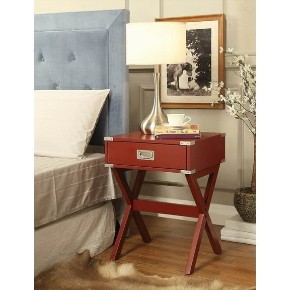 Babs Red Finish Accent Table|Square Design & Functional Drawer|15"x9"x3"H