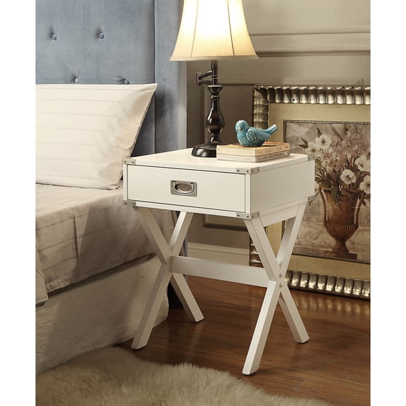 Babs White Finish Accent Table   Modern Decorative Side Table for Living Room  Bedroom & Entryway