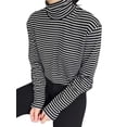 thumbnail image 1 of Babula Women Casual Stripe High Collar Long Sleeve Tee Tops, 1 of 5