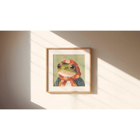 Babushka Frog, frog cottagecore, frog nursery wall art, frog print, vintage frog, frog lovers gift, frog aesthetic, green frog, frog meme 8x12 UNFRAMED