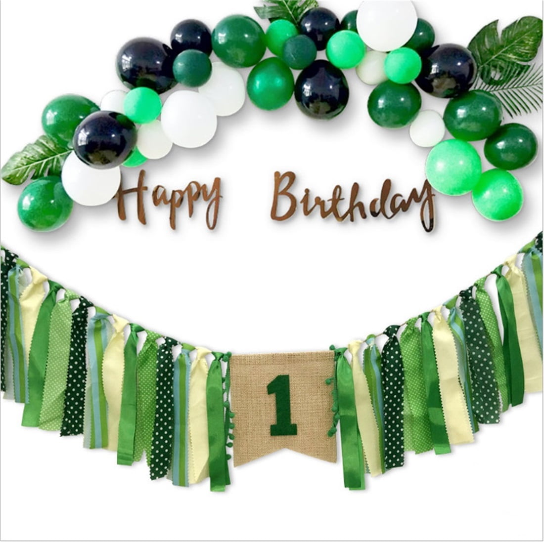 Baby 1st Birthday Banner Birthday Decor Jungle Theme Party Decorations Green Burlap Highchair Banner