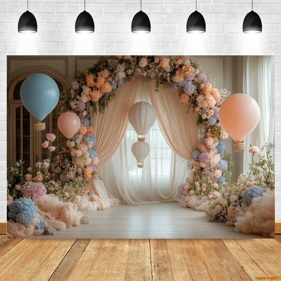 Baby 1st Birthday Party Backdrop Balloons Flowers Wall Door Newborn Kids Portrait Cake Smash Photography Background r