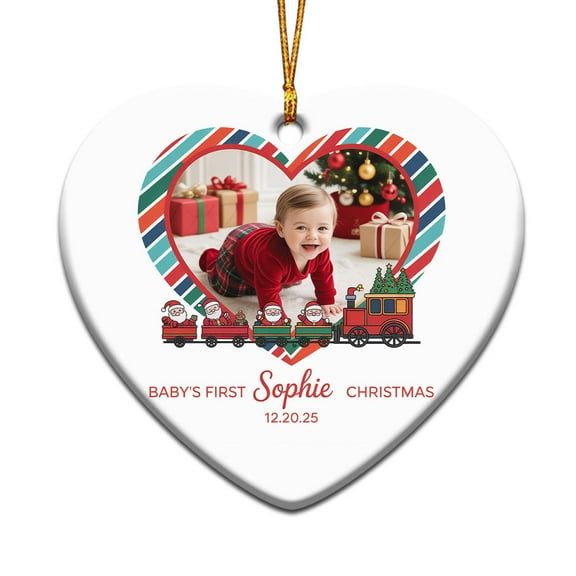 Baby 1st Christmas Ornament 2025, Custom Name Text Date Photo Christmas Ornament for New Baby Newborn, Cute Babys First Xmas Ceramic Christmas Ornament