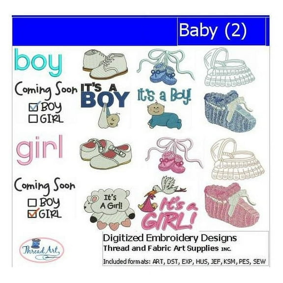 Baby(2) Embroidery Designs - All Popular Formats Included - Loaded on USB Stick