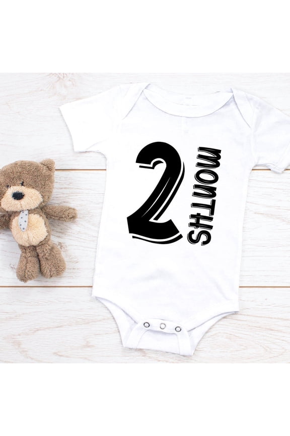 Baby 2 Months Milestone One Piece, Two Months Infant Baby Milestone Outfit One Piece Bodysuit, T Shirt Cute Baby Onesie, BABY BODYSUIT LAT 4424