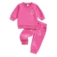 thumbnail image 1 of Baby 2 Piece Set,Toddler Baby Girl Clothes 3 6 9 12 18 24 Months Fall Outfits Solid Long Sleeve Sweatshirt Tops + Pants Set Hot Pink 2-3 Years, 1 of 7