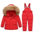 thumbnail image 1 of Baby 2 Piece Snowsuit Set - Toddler Girl Boy Winter Puffer Jackets and Ski Bibs Pants Sets - Unisex Kids Ski Suits Long Sleeve Hooded Down Coat Snow Pants for Outdoor Snowboarding by Llywey ,Red ,3T, 1 of 5