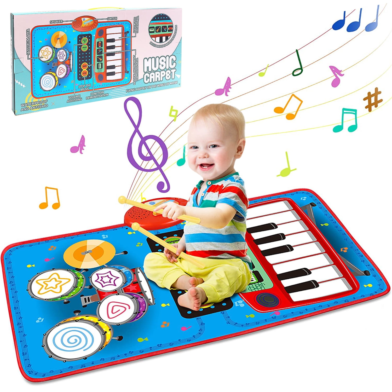 Baby 2 in 1 Musical Mats, Musical Toys, Piano Keyboard & Drum for