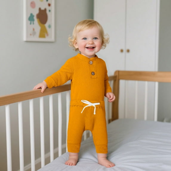 Baby 2PC set Winter Outfits Sets Warm Cozy Long Sleeve Romper PantsSoft Comfy Infant Toddler Clothes For Daily Wear