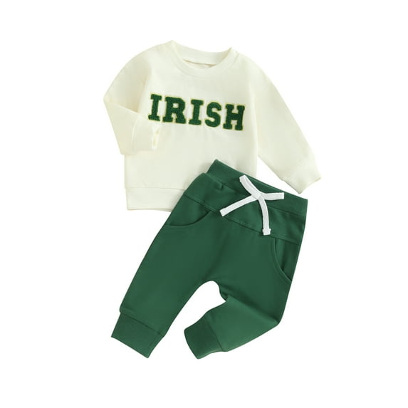 Baby 2Pcs Irish Boys Day Outfits 3 6 12 18 24 Months 2T 3T Toddler Boy St Patricks Day Clothes Long Sleeve Letter Embroidery Sweatshirt and Pants Set