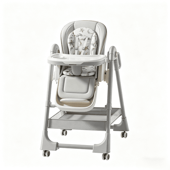 Baby 3 in 1 High Chairs,Baby Portable Folding Dining Chairs for 6 Months for Baby and Toddlers,Adjustable Height,PU leather,Pipe Material,Unisex,Grey