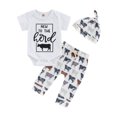 Baby 3Pcs Summer Outfits, Short Sleeve Cow Letter Print Romper + Pants