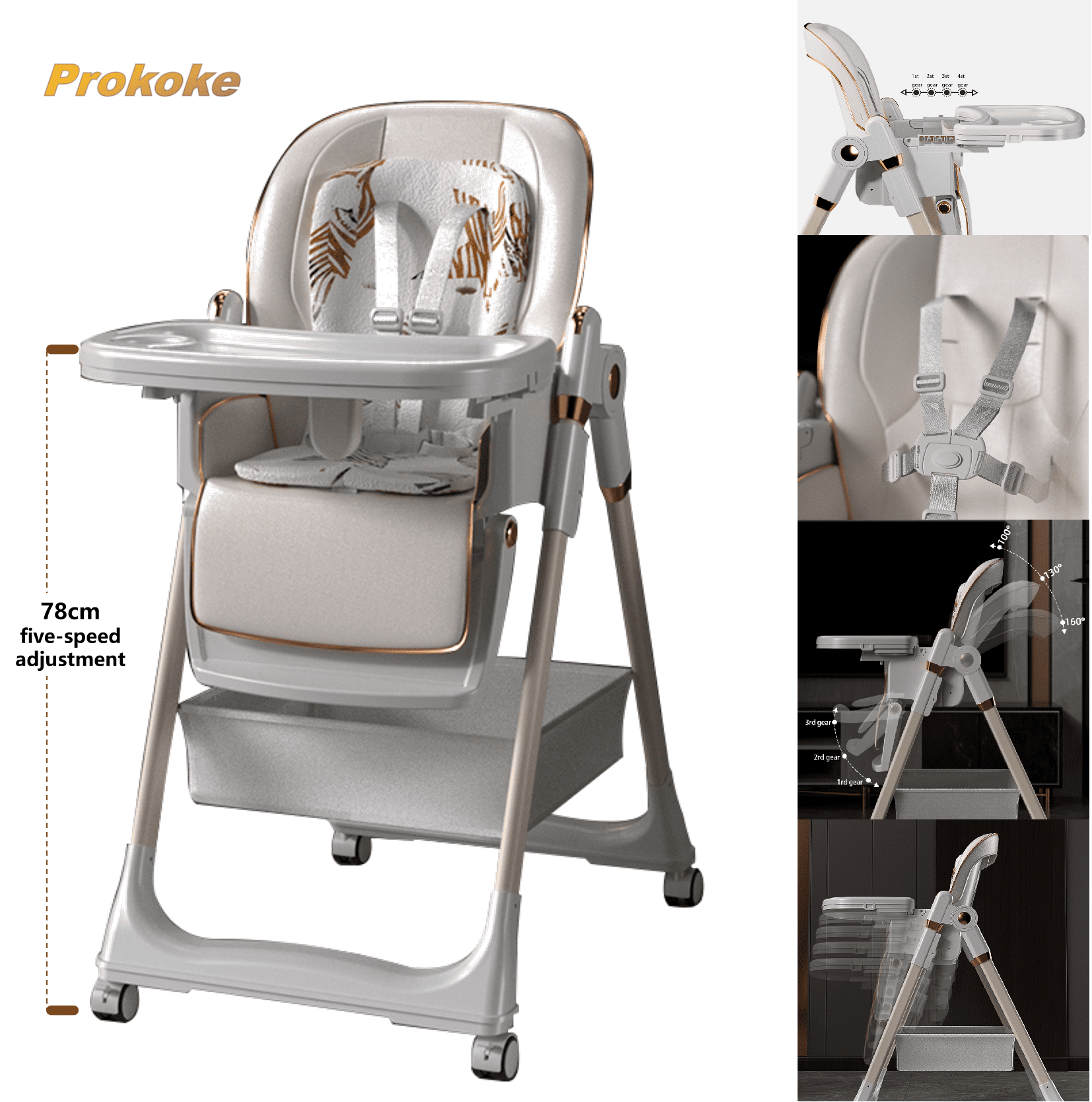 Baby 4-in-1 Convertible High Chairs,Portable Folding Dining Chairs for Babies and Toddlers,Adjustable Height, Infant Feeding Chair with Removable Tray,Unisex,White