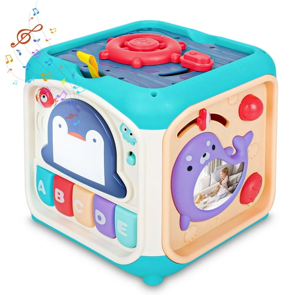 Baby Activity Cube with Music, 7 in 1 Learning Toys for Toddlers, Montessori Preschool Educational Toys, Toddler Developmental Learning Toys Birthday Christmas Gifts, Baby Toys 12 Month