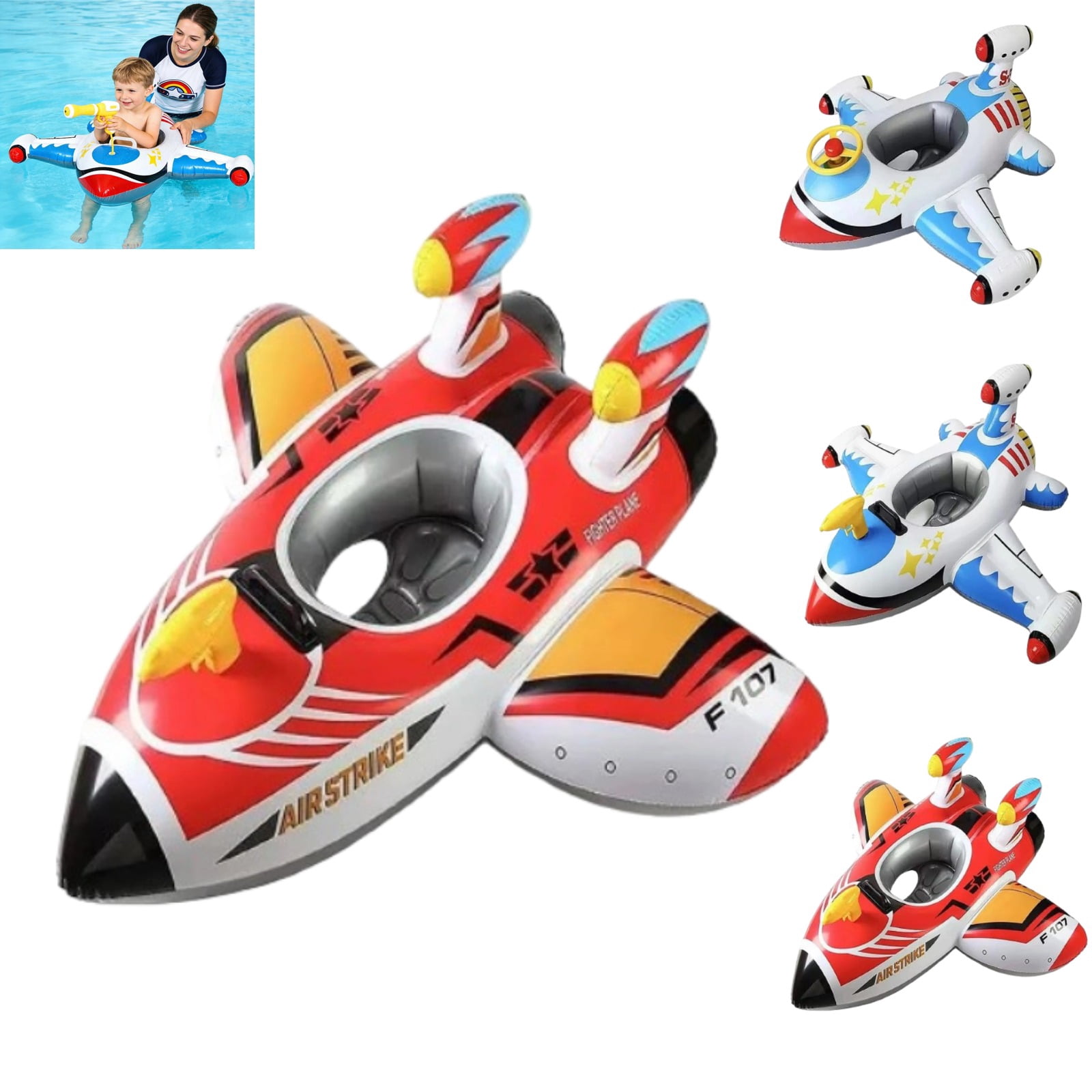 Baby Airplane Pool Float with Handle & Squirt Gun Baby Swim Float Swimming Pool Float Kids Toddler Floaties Toddler Pool Float Age 1-4 Boys Girls Inflatable Ride-ons Pool Beach Toys Baby Floatie
