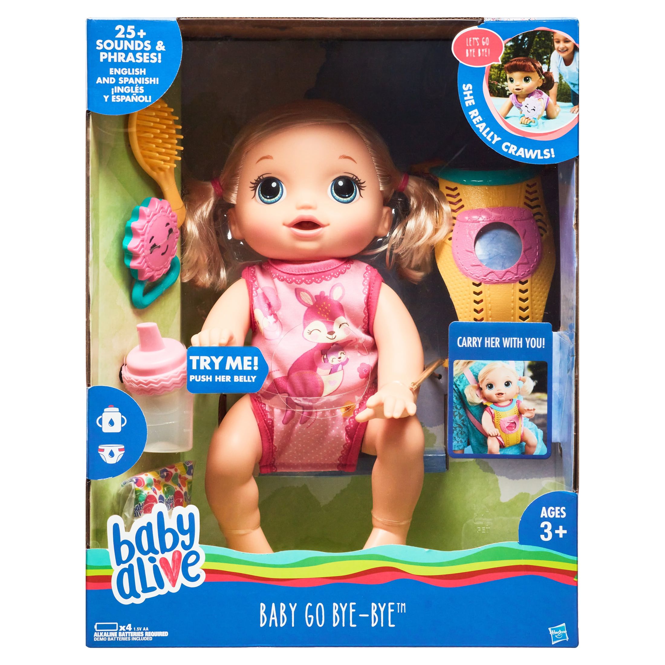 Baby Alive Baby Go Bye Bye: Blonde Hair Doll, for Ages 3 and up, 30+ Phrases and Sounds - image 1 of 13