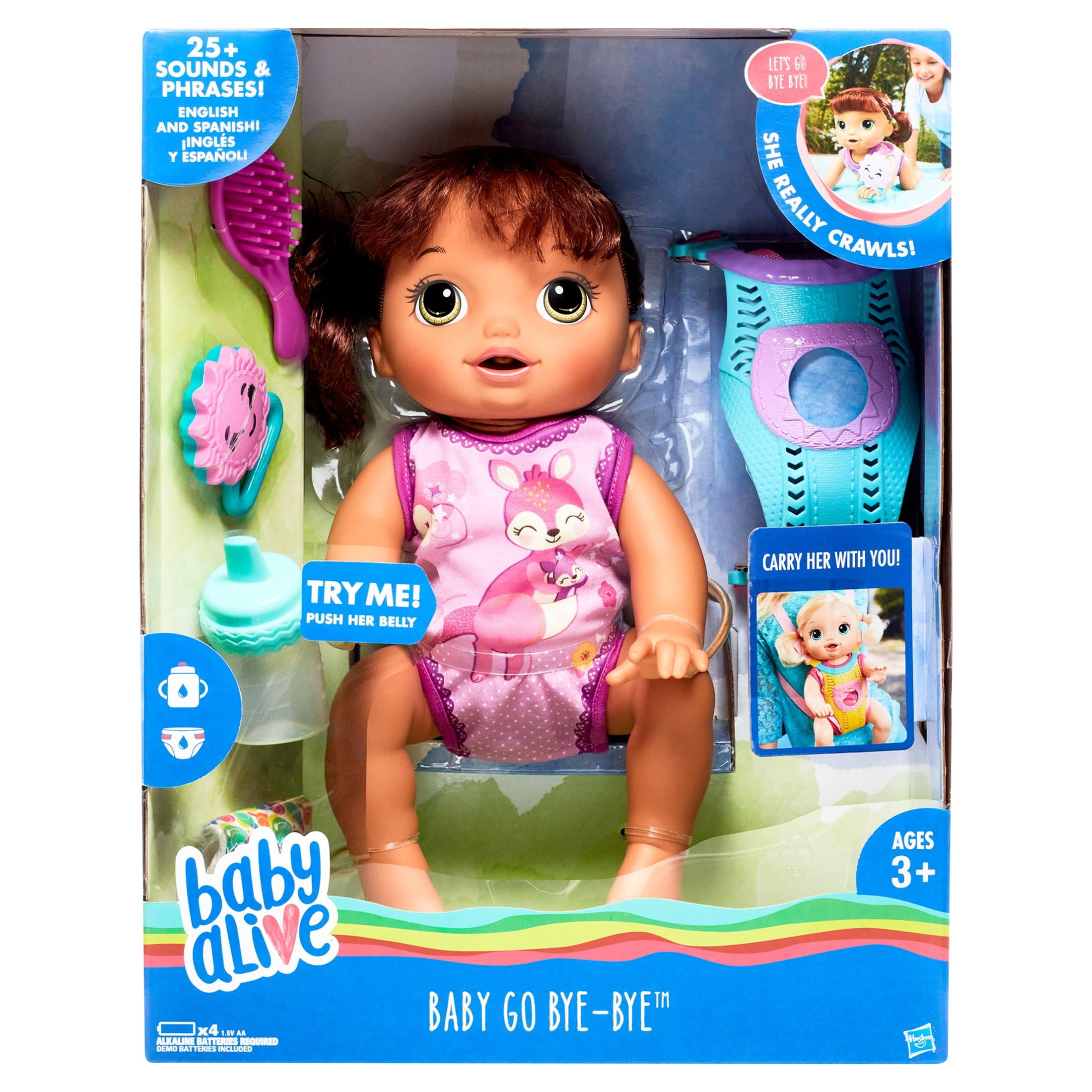 Baby Alive Baby Lil Sounds: Interactive Brown Hair Baby Doll with Pacifier  NEW - We-R-Toys