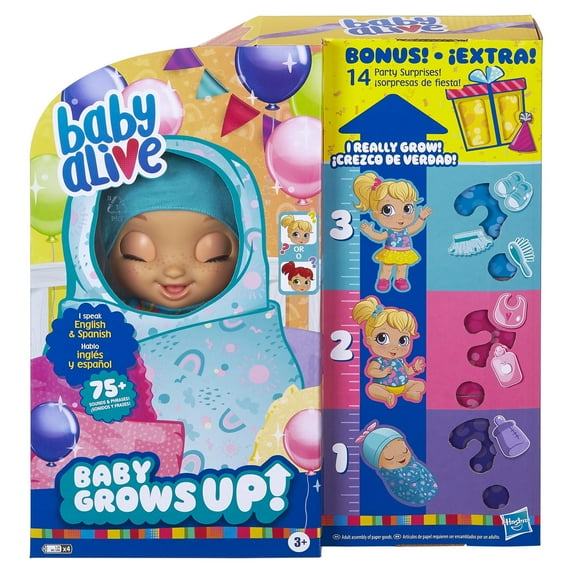 Baby Alive Baby Grows Up Walmart Exclusive, 1 Growing Doll Toy, 14 Party Surprises