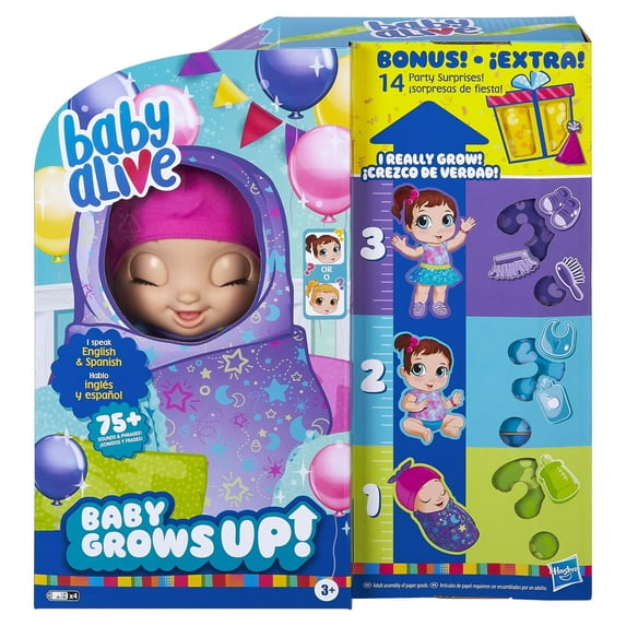 Baby Alive Baby Grows Up Walmart Exclusive, 1 Growing Doll Toy, 14 Party Surprises