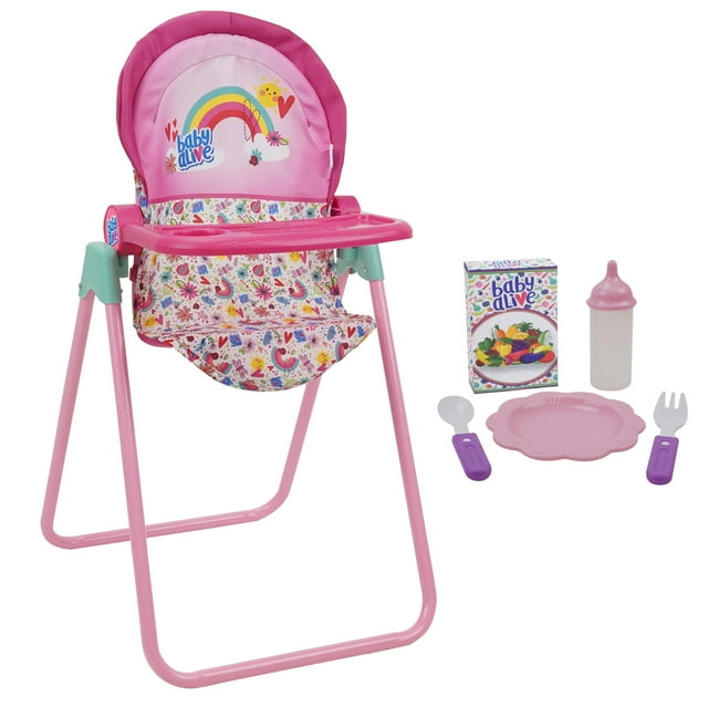 Baby Alive Doll Highchair Set Pink & Rainbow 6 Pieces, Fits Dolls Up to 24", Pretend Play