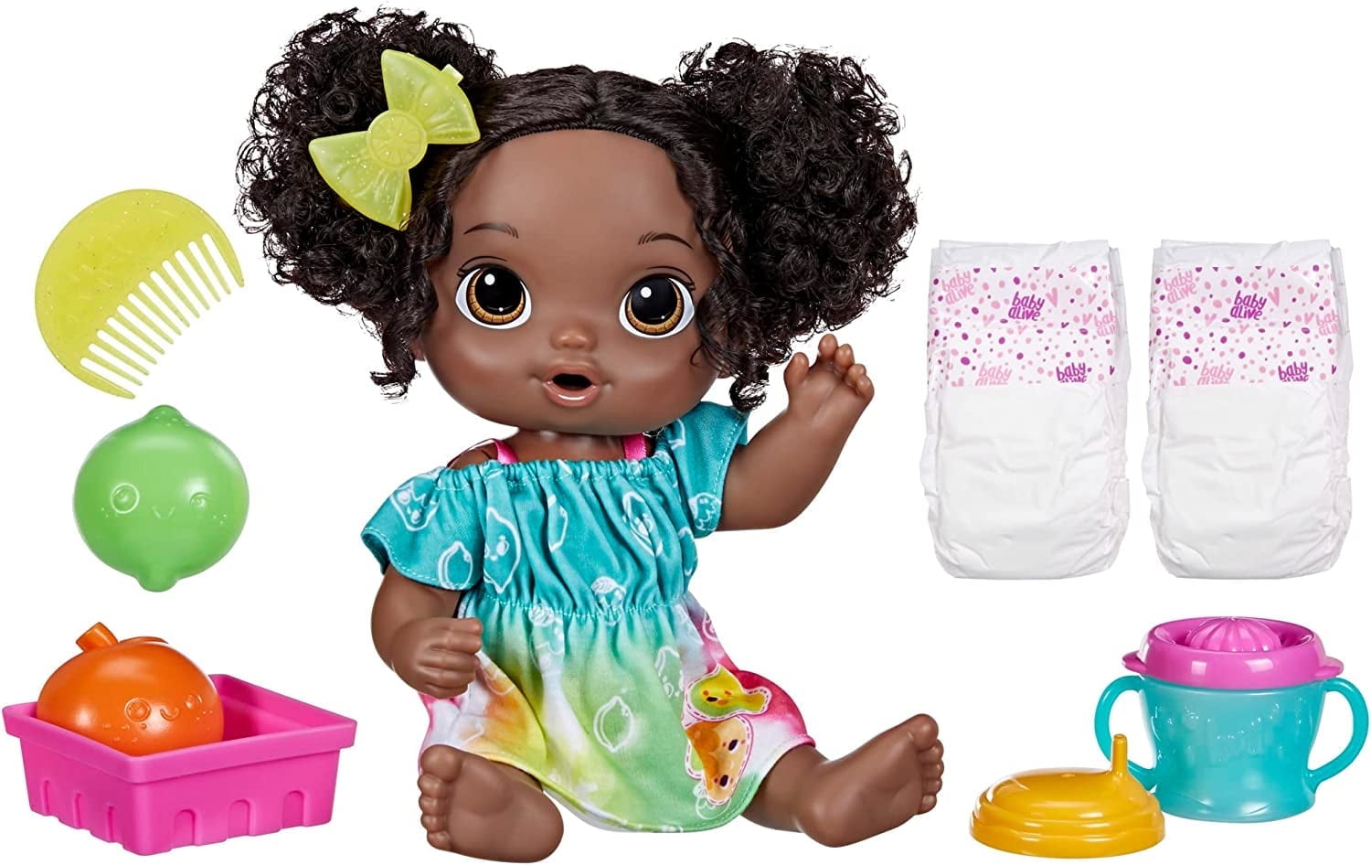 Walmart Baby Alive Fruity Sips Playset Pretend Juicer Black Hair Doll for 3yr Old Girls Drinks Wets 12 in Walmart