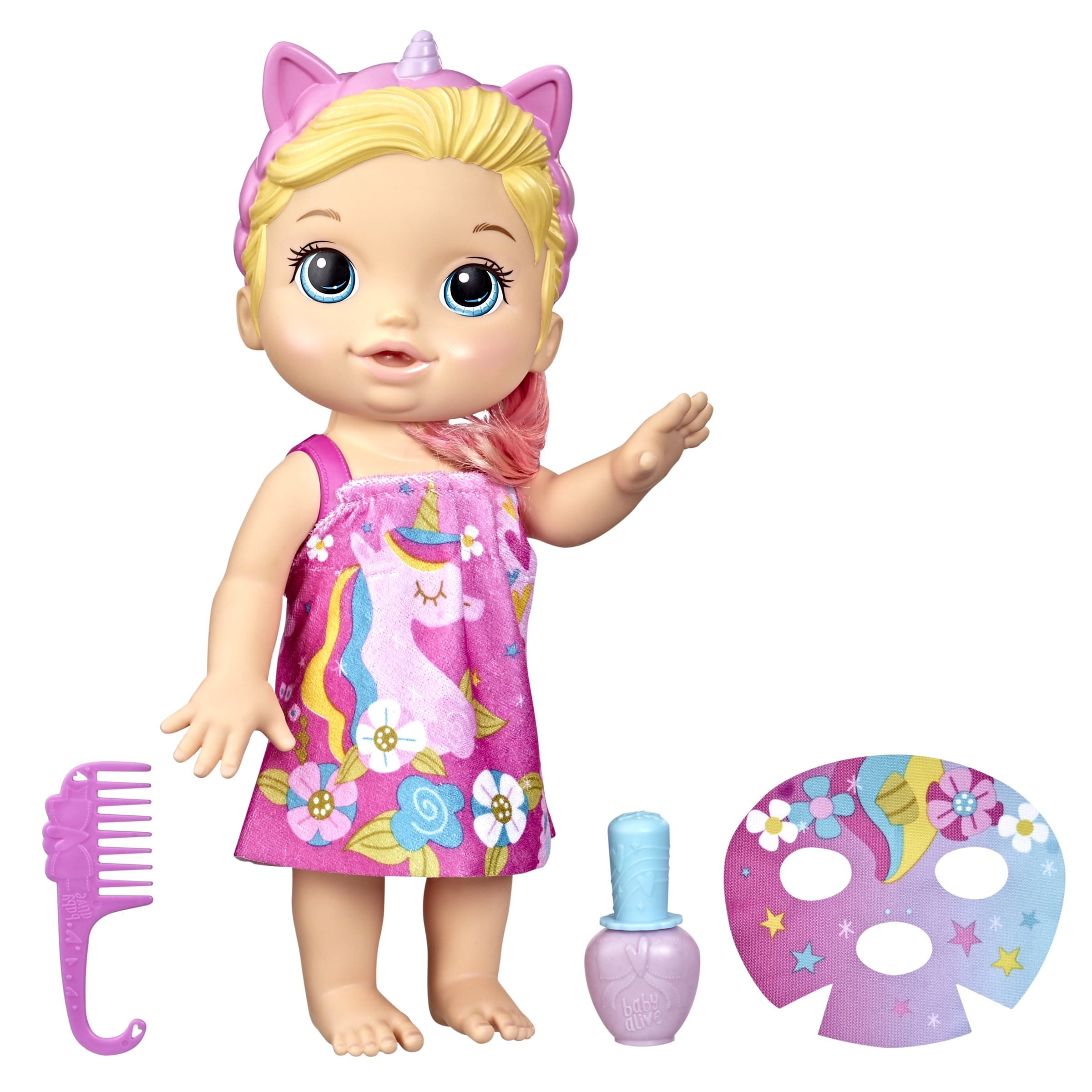 Baby Alive Glam Spa Baby Doll, Unicorn, Color Reveal Nails and Makeup, Kids 3 and Up, Blonde Hair