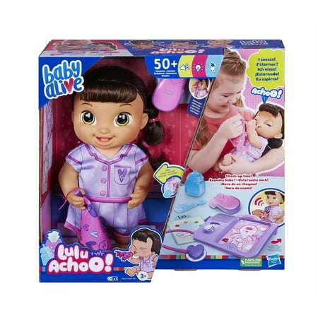 Baby Alive Lulu Achoo Doll, 12-Inch Interactive Doctor Play Toy, Lights, Sounds, Movements, Kids 3 and Up, Brown Hair